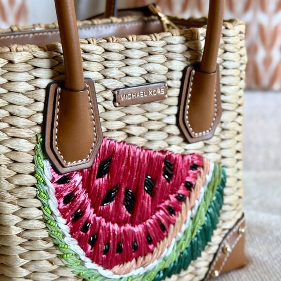 Michael Kors Malibu Watermelon Raffia Crossbody Handbag - Picture 5 of 6